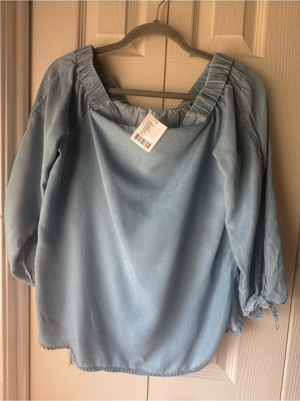 BDG Light Blue Off-Shoulder Chambray Blouse